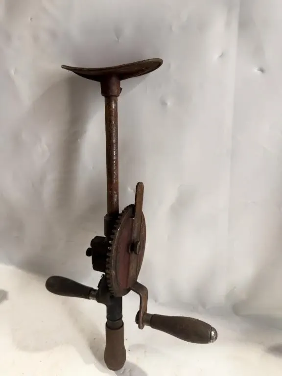 Antique Wood Handle Hand Crank Drill