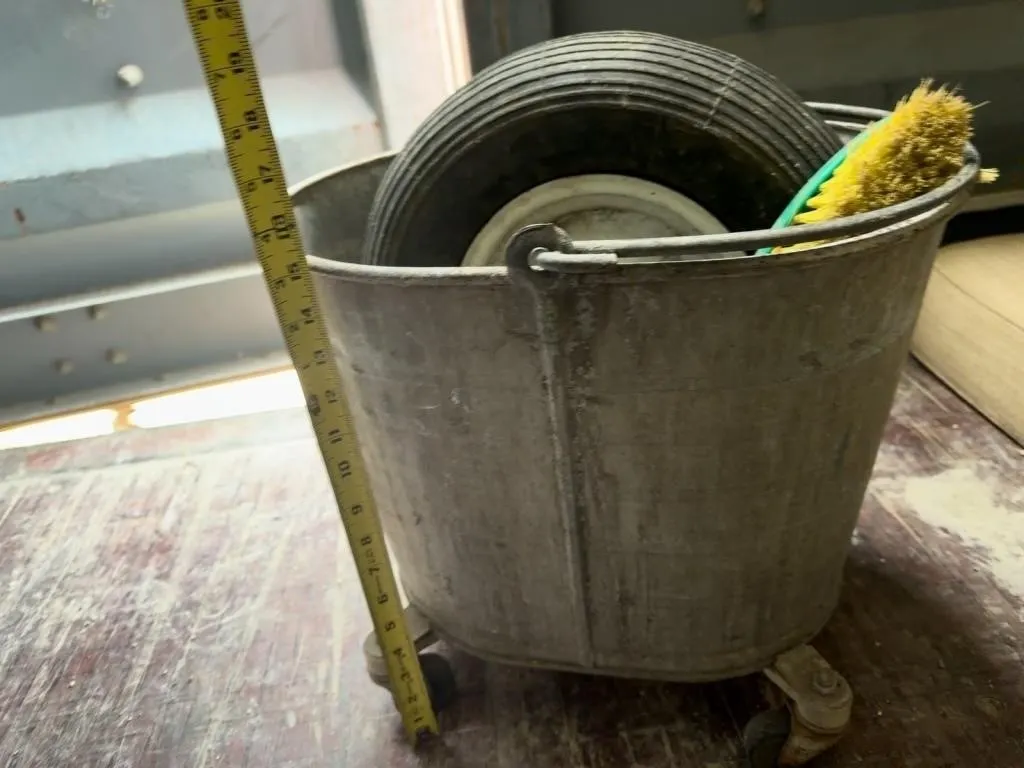 Galvanized Mop Bucket with Wheels and Scrub Brush