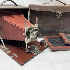Antique Folding Camera with Case and Plate Holders