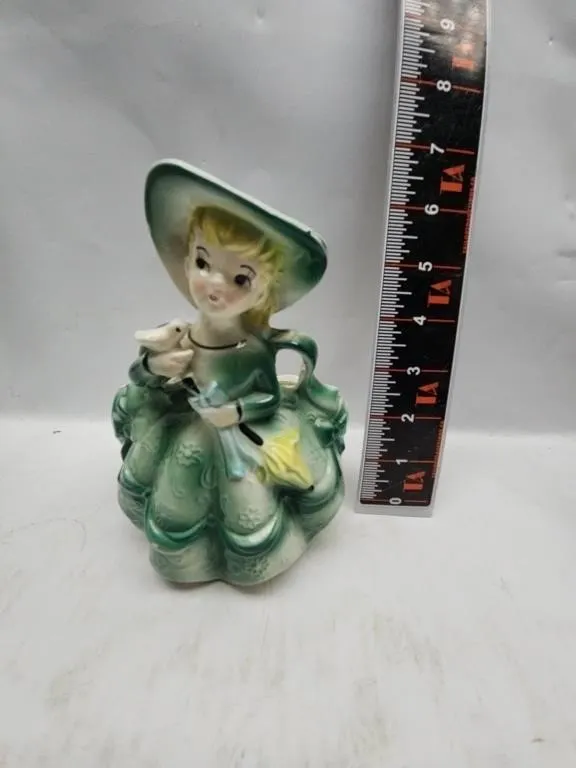 Vintage Ceramic Girl in Bonnet Figurine Planter