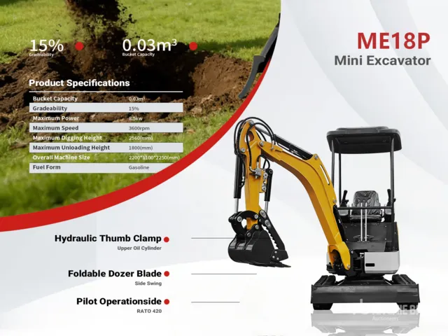 2026 ME18P-YELLOW Mini Excavator (Unused)