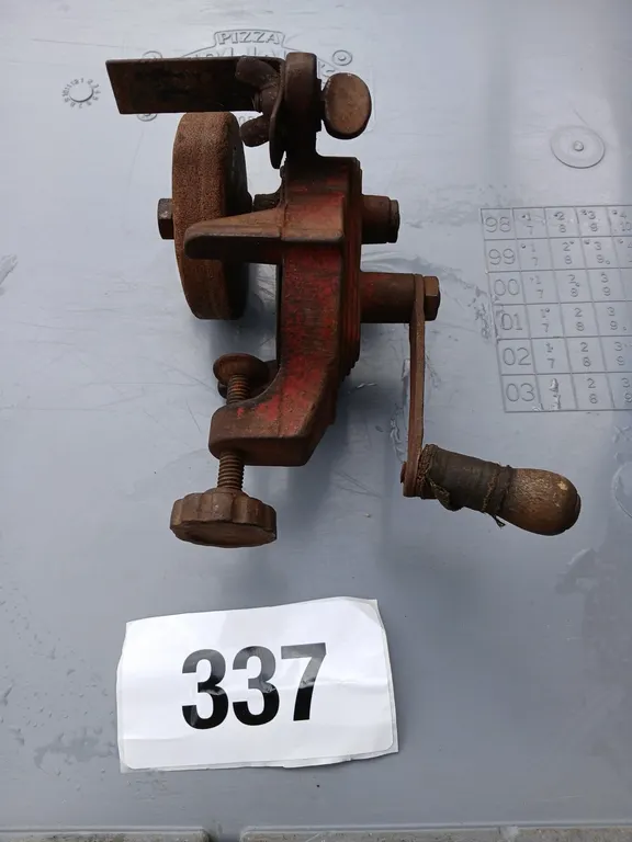 Vintage crank bench grinder