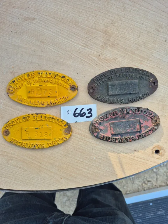 4 vintage brass highway tags