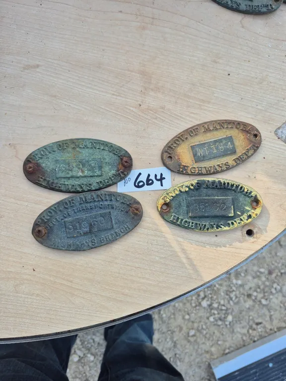 4 vintage brass highway tags