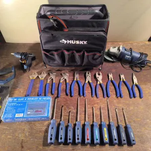 Husky Tool Bag With New Mastercraft Tools, 40pc Socket Set, Used Saw, Screwdrivers, Pliers