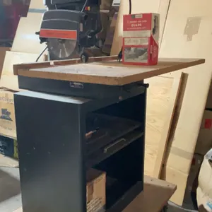 Sears Craftsman 10 Inch Radial Arm Saw on Rolling Platform with Accessories and Blades