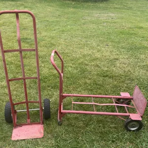 Red Steel Hand Trucks with Pneumatic and Solid Rubber Wheels