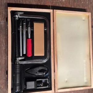 Deluxe Hobby and Craft Tool Kit with Fret Saw, Rotary Tool, Knives, Accessories in Wood Case