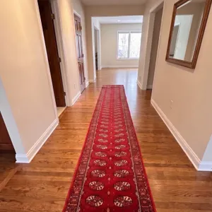 Red Wool Bokhara Runner Rug with Geometric Pattern, 26 x 156 Inches