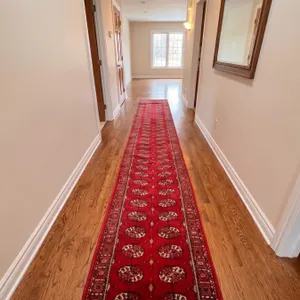 Red Wool Bokhara Runner Rug with Geometric Pattern, 26 x 156 Inches