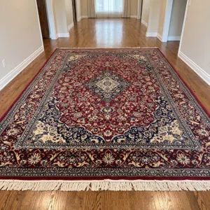 Persian Style Area Rug, Red, Navy, Cream Floral Pattern, 112 x 87 Inches