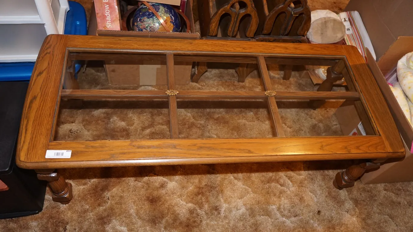 Coffee Table, Wood with Glass Top