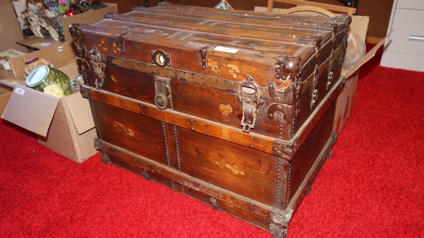 22" x 35" Wood Chest with Misc. Blankets / Fabric