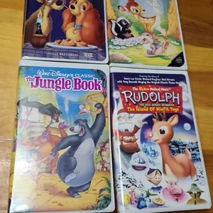 Four Classic Disney and Holiday VHS: Lady Tramp, Bambi, Jungle Book