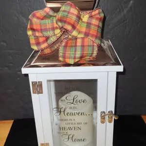 White Lantern with Plaid Bow and Removable Candle