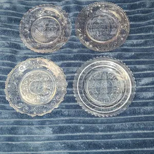 4 Historical Glass Coasters, One with Rim Damage