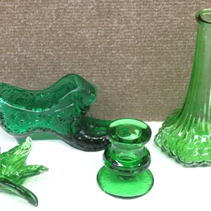 Green Pressed Glass Decor: 4 Pieces