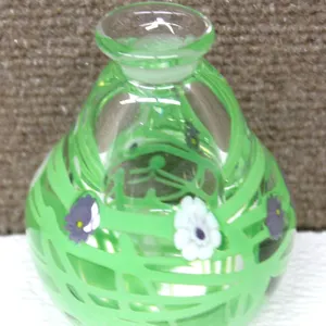 Signed Green Art Glass Vase with Floral Motif