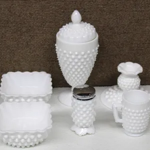 Hobnail White Milk Glass Tableware Set, 6 Pc