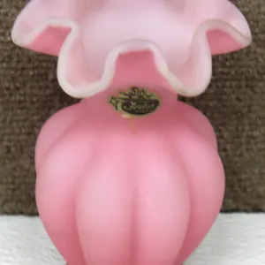 Fenton Pink Satin Glass Ruffled Vase