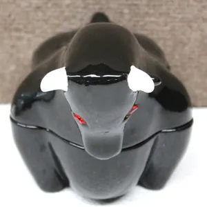 Black Ceramic Bull Lidded Trinket Box