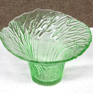 Green Pressed Glass Leaf Pattern Bowl