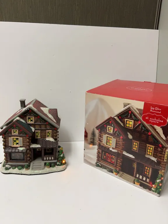 St. Nicholas Square Illuminated Log Cabin House Decor