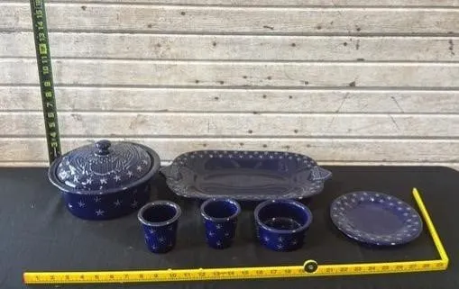 Longaberger Pottery Woven Traditions Blue Set