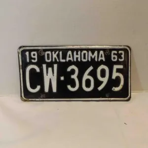 Vintage 1963 Oklahoma License Plate- Black With