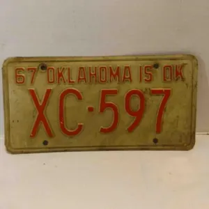 Vintage 1967 Oklahoma License Plate - White With