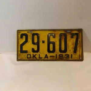 Vintage 1931 Oklahoma License Plate - Yellow