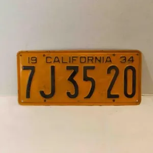 Vintage 1934 California License Plate - Orange