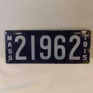 Vintage 1915 Massachusetts License Plate - Blue
