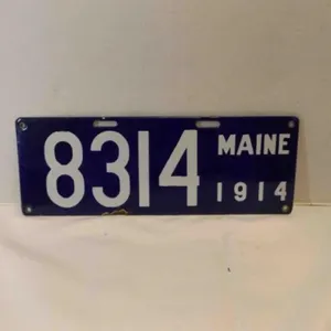 Vintage 1914 Maine License Plate - Blue With White
