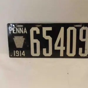 Vintage 1914 Pennsylvania License Plate - Black