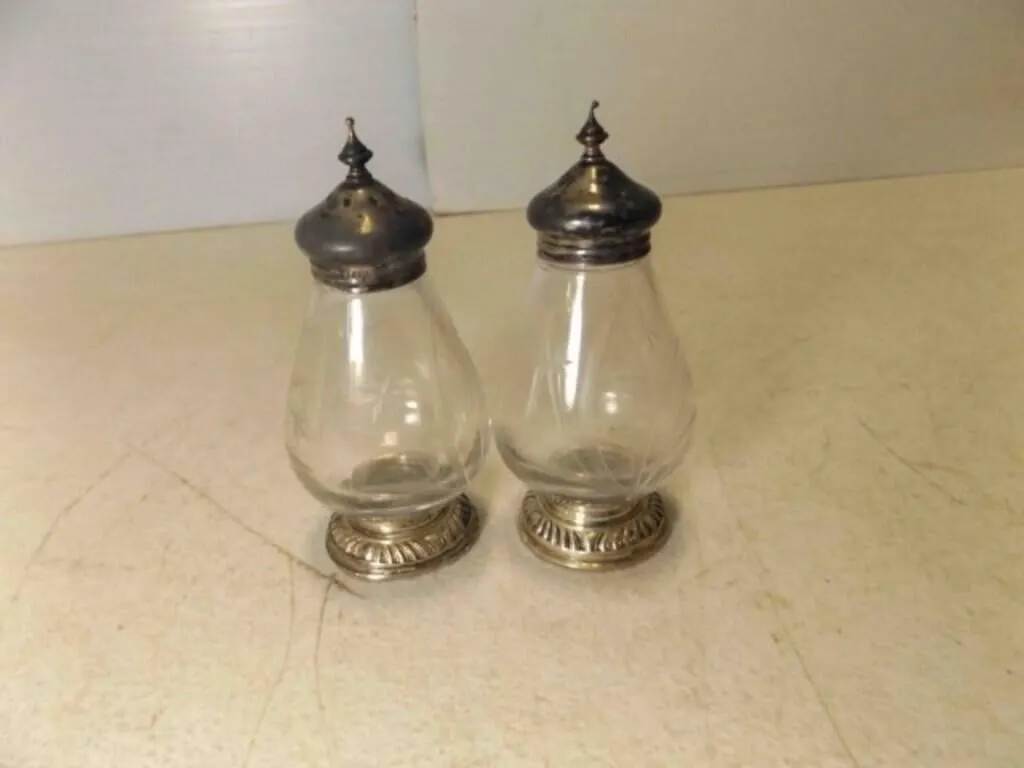 Antique Cut Crystal & Silver Table Salt & Pepper