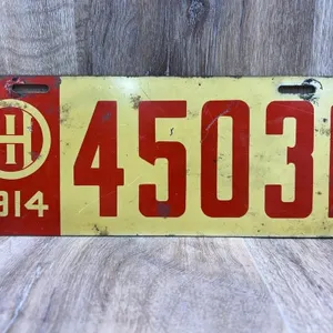 1914 Ohio Porcelain Enamel License Plate 45031