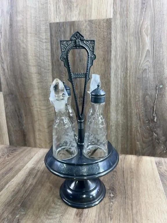 Victorian Silver Plate Cruet Set Caddy