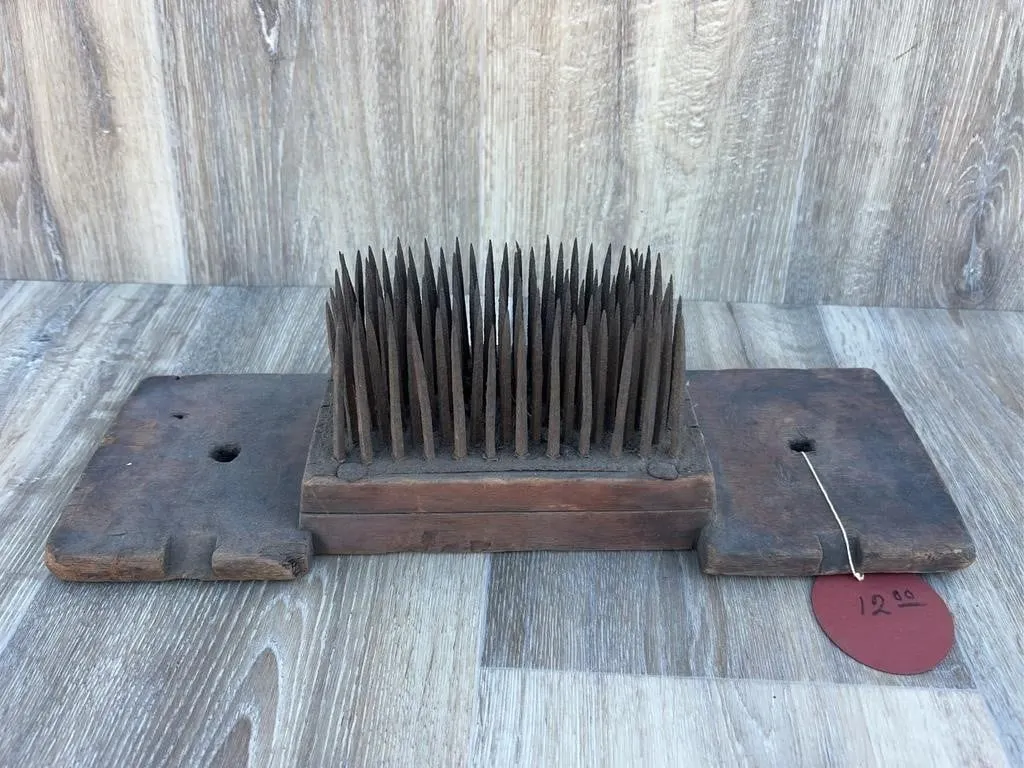 Primitive Wood and Iron Flax Hetchel Hackle Comb