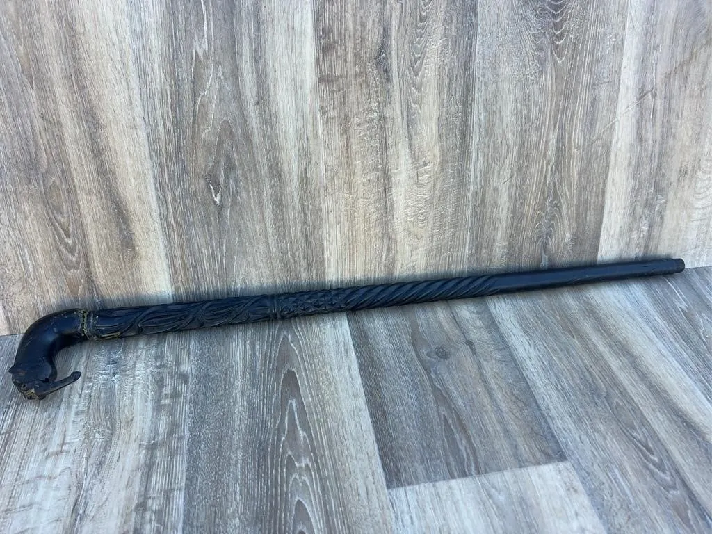 Carved Ebony Elephant Handle Walking Cane