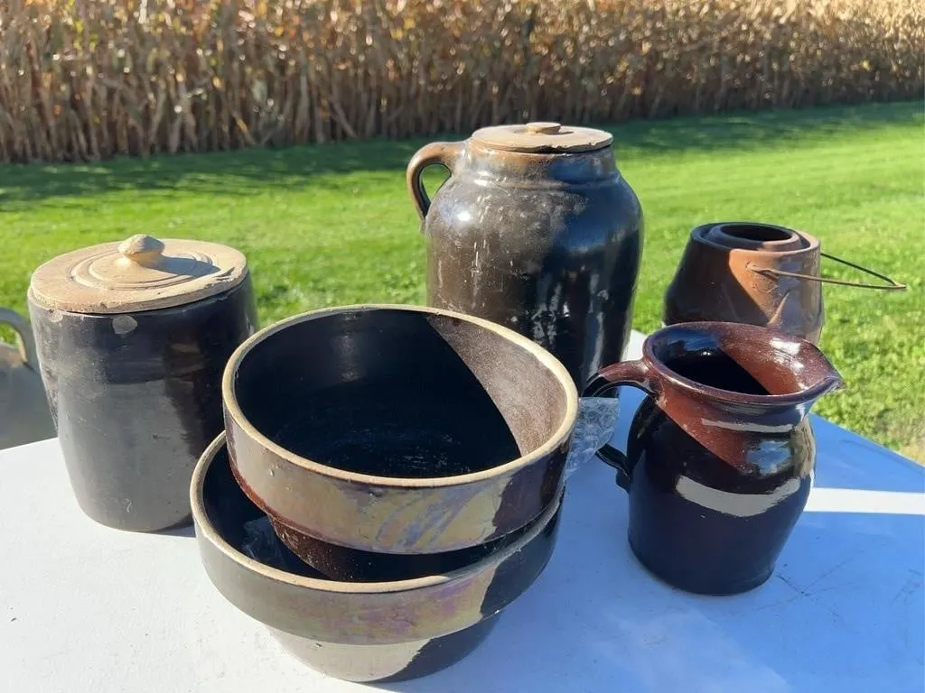Brown Glazed Stoneware Crocks & Bowls
