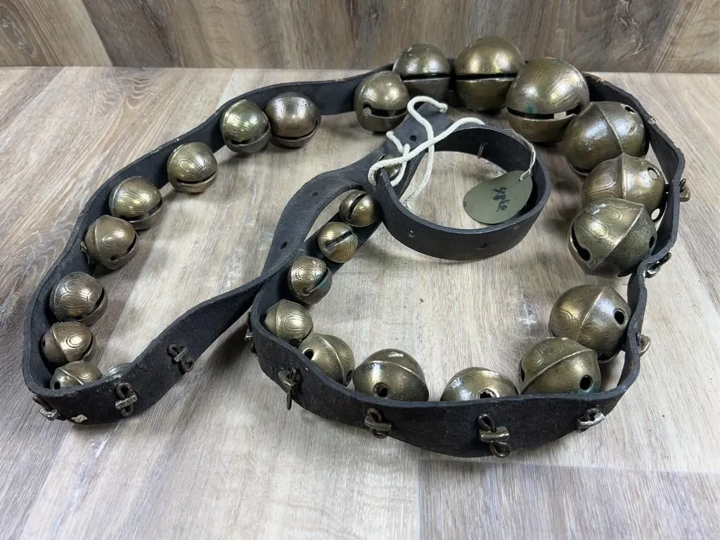 Brass Sleigh Bells on Leather Harness Strap