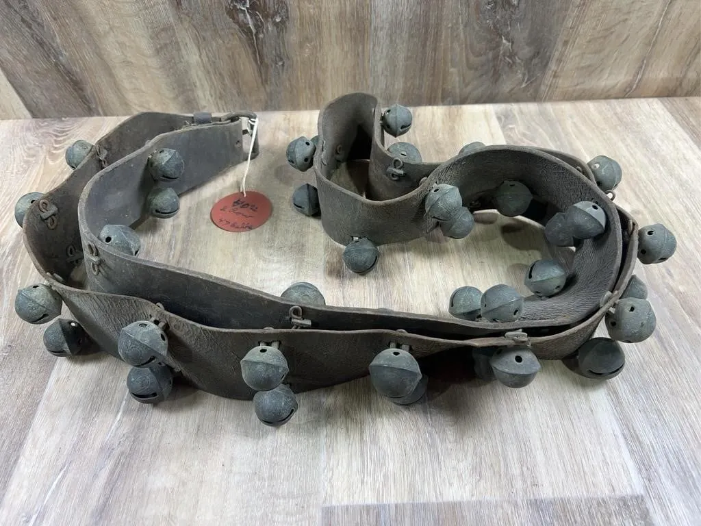 Brass Crotal Sleigh Bells on Leather Harness Strap