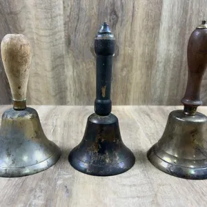 Metal Hand Call Bells with Wood Handles Trio