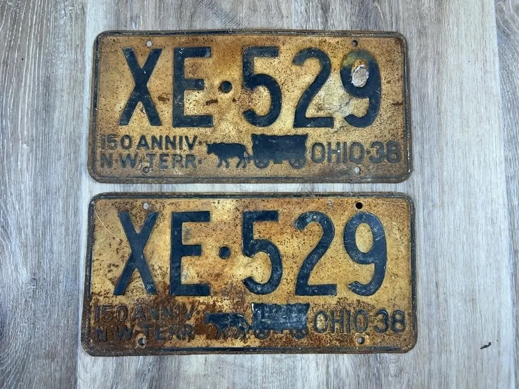 1938 Ohio License Plate Pair