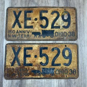 1938 Ohio License Plate Pair