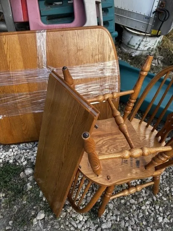 Oak Wood Dining Table with Windsor Chairs