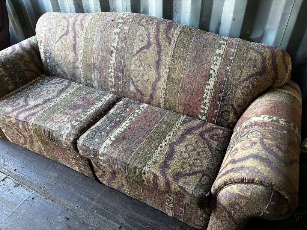 Patterned Upholstered Sofa with Rolled Arms