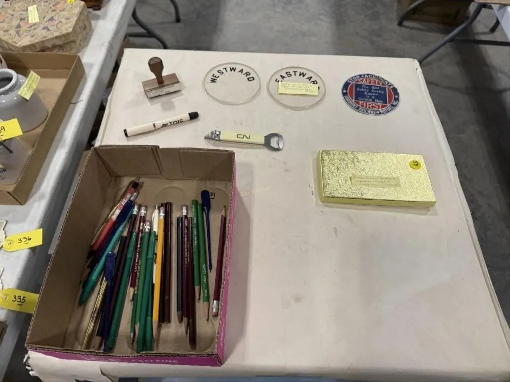 Railroad items.--pencils, wallet, stamp, etc