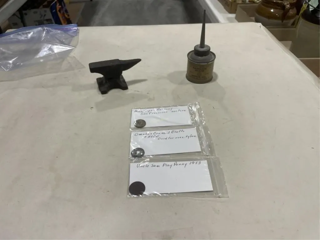 Hamilton Beach oiler & toy anvil etc